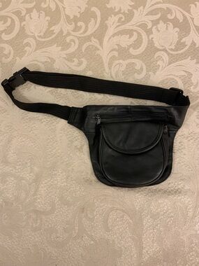 Marshal Black Leather Belt Bag with Front Flap Pocket